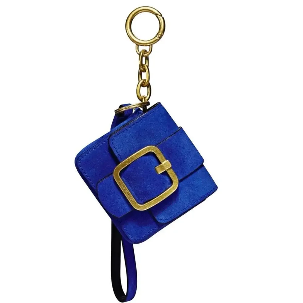 NEW TORY BURCH SAWYER MINI BAG KEY CHAIN WRISTLET BLUE DAHLIA CHARM‎ AIRBUD FOB